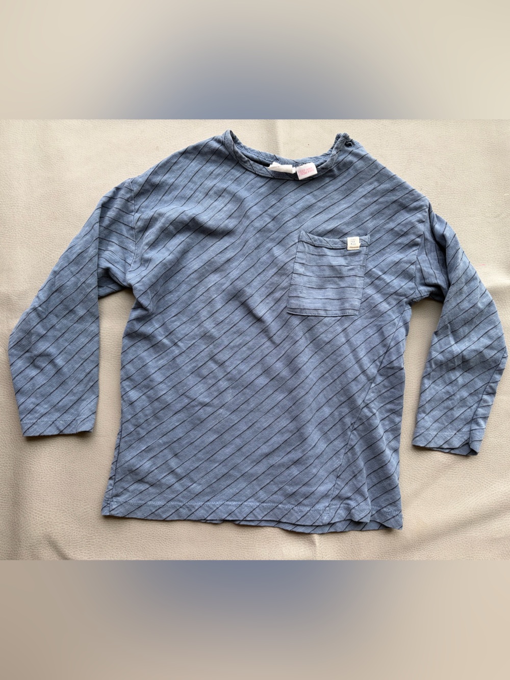 Zara Blue Long Sleeve Striped Pocket Tee